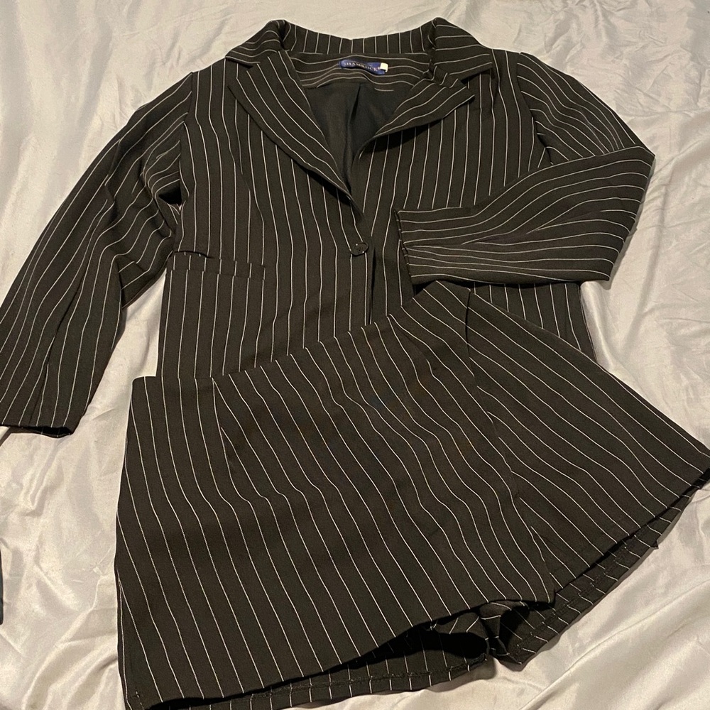 Black Pinstripe Blazer and Skirt Set
